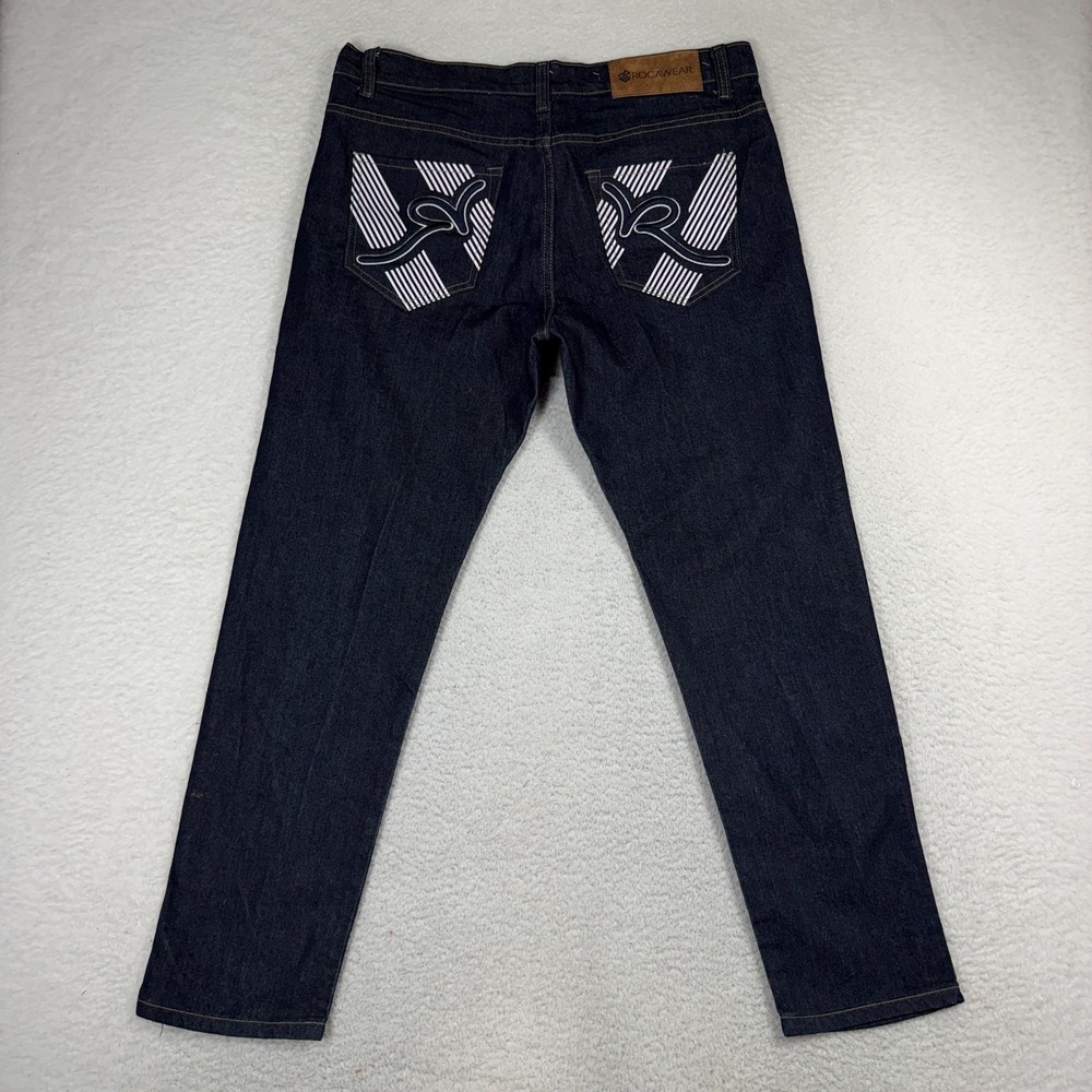 Vtg Rocawear Jeans Men 36 Blue Slim Fit Hip Hop Rap Denim Streetwear Y2K NWOT - Picture 3 of 12